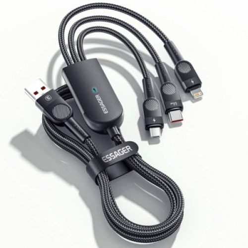 Дата кабель USB 2.0 AM to Lightning + Micro 5P + Type-C 1.2m 66W black Essager (EXCMTL-XJ01)