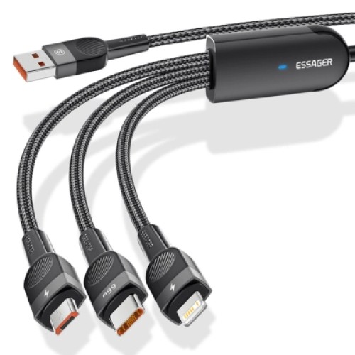 Дата кабель USB 2.0 AM to Lightning + Micro 5P + Type-C 1.2m 66W black Essager (EXCMTL-XJ01)