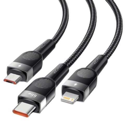 Дата кабель USB 2.0 AM to Lightning + Micro 5P + Type-C 1.2m 66W black Essager (EXCMTL-XJ01)