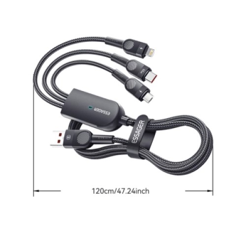 Дата кабель USB 2.0 AM to Lightning + Micro 5P + Type-C 1.2m 66W black Essager (EXCMTL-XJ01)