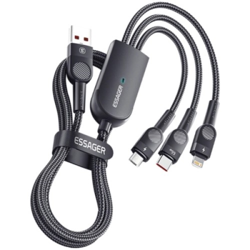 Дата кабель USB 2.0 AM to Lightning + Micro 5P + Type-C 1.2m 66W black Essager (EXCMTL-XJ01)