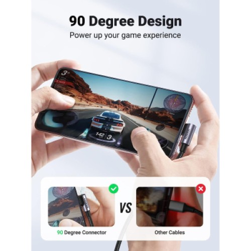 Дата кабель USB-C to USB-C 0.5m 3A 60W 90° corner US255 black/gray Ugreen (50122) Дата кабель USB-C to USB-C 0.5m 3A 60W 90° corner US255 black/gray Ugreen (50122)