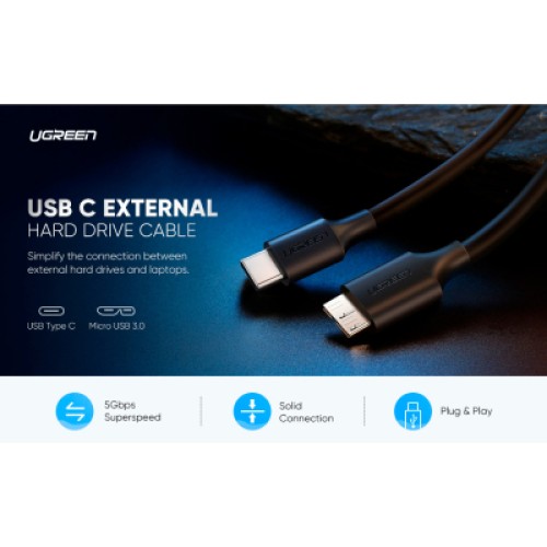 Дата кабель USB-C 3.1 to Micro USB 3.0 1.0m 3A US312 black Ugreen (20103) Дата кабель USB-C 3.1 to Micro USB 3.0 1.0m 3A US312 black Ugreen (20103)