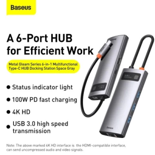 Концентратор Baseus USB-C 6-in-1 (CAHUB-CW0G) Концентратор Baseus USB-C 6-in-1 (CAHUB-CW0G)