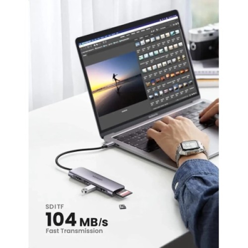 Концентратор Ugreen USB-C to 3xUSB 3.0 + HDMI + SD/TF CM195 gray (70410) Концентратор Ugreen USB-C to 3xUSB 3.0 + HDMI + SD/TF CM195 gray (70410)