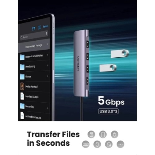 Концентратор Ugreen USB-C to 3xUSB 3.0 + HDMI + SD/TF CM195 gray (70410) Концентратор Ugreen USB-C to 3xUSB 3.0 + HDMI + SD/TF CM195 gray (70410)