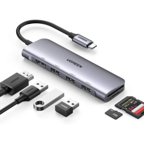 Концентратор Ugreen USB-C to 3xUSB 3.0 + HDMI + SD/TF CM195 gray (70410) Концентратор Ugreen USB-C to 3xUSB 3.0 + HDMI + SD/TF CM195 gray (70410)