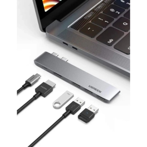 Концентратор Ugreen 2xUSB-C to 3xUSB 3.0 + HDMI + USB-C CM251 gray (60559)