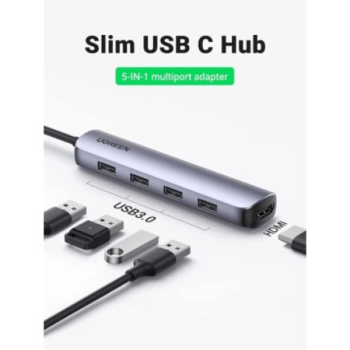Концентратор Ugreen USB-C to 4xUSB 3.0 + HDMI CM417 gray (20197) Концентратор Ugreen USB-C to 4xUSB 3.0 + HDMI CM417 gray (20197)