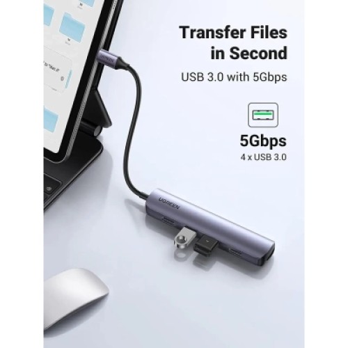 Концентратор Ugreen USB-C to 4xUSB 3.0 + HDMI CM417 gray (20197) Концентратор Ugreen USB-C to 4xUSB 3.0 + HDMI CM417 gray (20197)