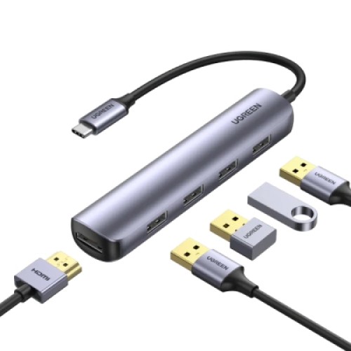Концентратор Ugreen USB-C to 4xUSB 3.0 + HDMI CM417 gray (20197) Концентратор Ugreen USB-C to 4xUSB 3.0 + HDMI CM417 gray (20197)