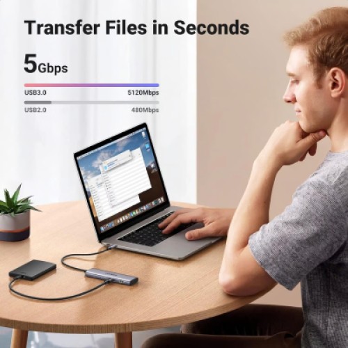 Концентратор Ugreen USB-C to 2xUSB 3.0 + 2xUSB-C CM473 gray (15395)