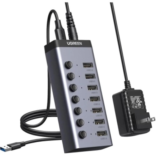 Концентратор Ugreen USB 3.0 to 7xUSB 3.0 with power supply CM481 gray (90307)