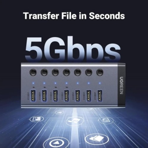 Концентратор Ugreen USB 3.0 to 7xUSB 3.0 with power supply CM481 gray (90307)