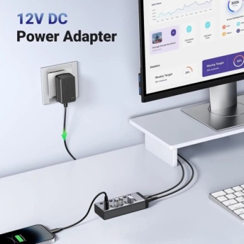 Концентратор Ugreen USB 3.0 to 7xUSB 3.0 with power supply CM481 gray (90307)