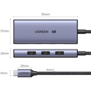 Концентратор Ugreen USB-C 4-in-1 3xUSB 3.0 + HDMI CM500 gray (50629)