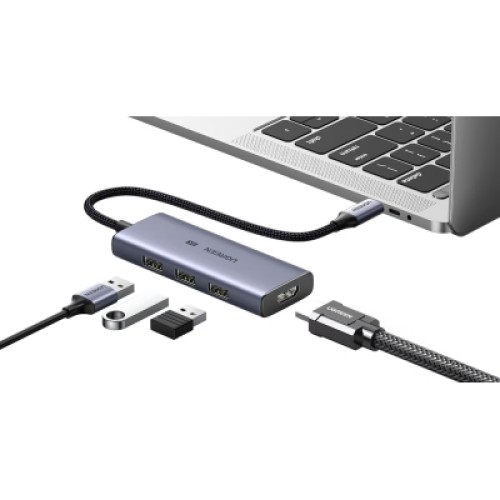 Концентратор Ugreen USB-C 4-in-1 3xUSB 3.0 + HDMI CM500 gray (50629)