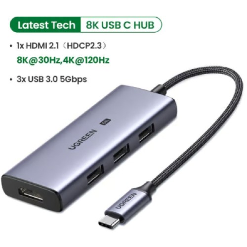 Концентратор Ugreen USB-C 4-in-1 3xUSB 3.0 + HDMI CM500 gray (50629)