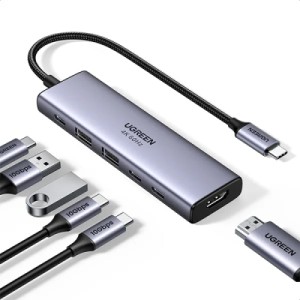 Концентратор Ugreen USB-C to HDMI + 2xUSB 3.2 + 2xUSB-C 3.2 + PD CM511 gray (35999)