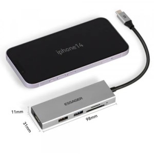 Концентратор Essager USB-C 5-in-1 HDMI 1.4 + USB 3.0 + USB 2.0 + SD/TF (EHBC05-FH0G-P)