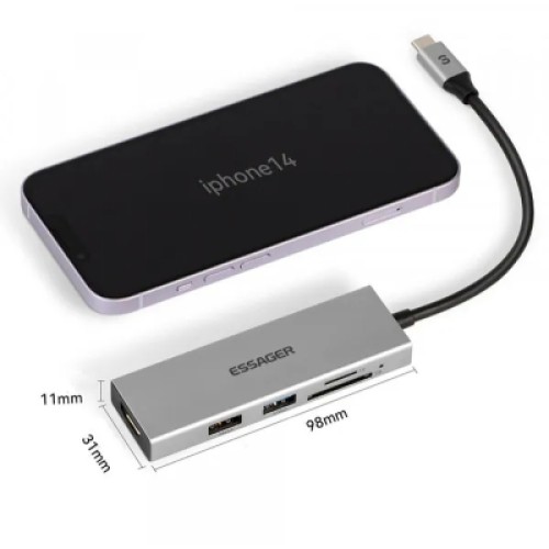 Концентратор Essager USB-C 5-in-1 HDMI 1.4 + USB 3.0 + USB 2.0 + SD/TF (EHBC05-FH0G-P) Концентратор Essager USB-C 5-in-1 HDMI 1.4 + USB 3.0 + USB 2.0 + SD/TF (EHBC05-FH0G-P)