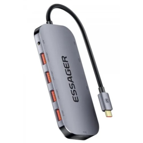 Концентратор Essager USB-C 11-in-1 USB 3.2 + USB 2.0 + HDMI + VGA + USB-C + RJ45 + SD/TF + audio (EHB11-FQ0G-Z) Концентратор Essager USB-C 11-in-1 USB 3.2 + USB 2.0 + HDMI + VGA + USB-C + RJ45 + SD/TF + audio (EHB11-FQ0G-Z)