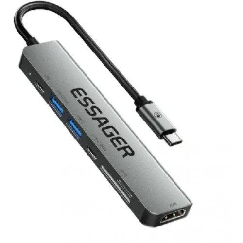 Концентратор Essager USB-C 7-in-1 HDMI + USB 3.2 + USB-C + SD/TF gray (EHB07-QH0G-Z) Концентратор Essager USB-C 7-in-1 HDMI + USB 3.2 + USB-C + SD/TF gray (EHB07-QH0G-Z)