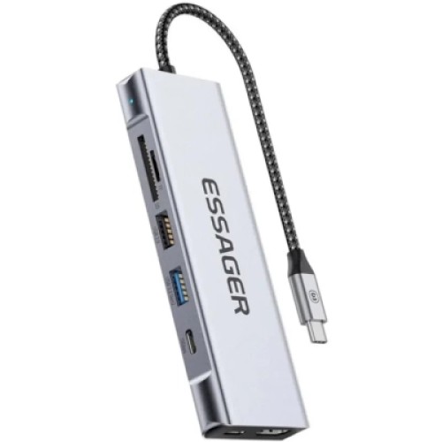 Концентратор Essager USB-C 8-in-1 HDMI + USB 3.2 + USB-C + SD/TF + M.2 PCIe/NVMe/SATA SSD support gray (EHB08-QK0G-Z) Концентратор Essager USB-C 8-in-1 HDMI + USB 3.2 + USB-C + SD/TF + M.2 PCIe/NVMe/SATA SSD support gray (EHB08-QK0G-Z)