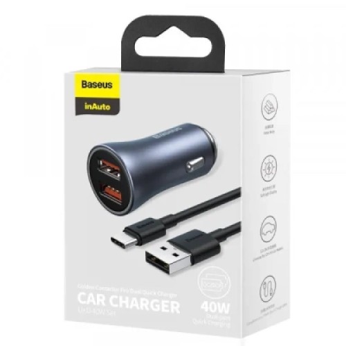 Зарядное устройство Baseus 2xUSB QC3.0 + cable USB to USB-C 40W Golden Contactor Pro dark gray (TZCCJD-A0G)
