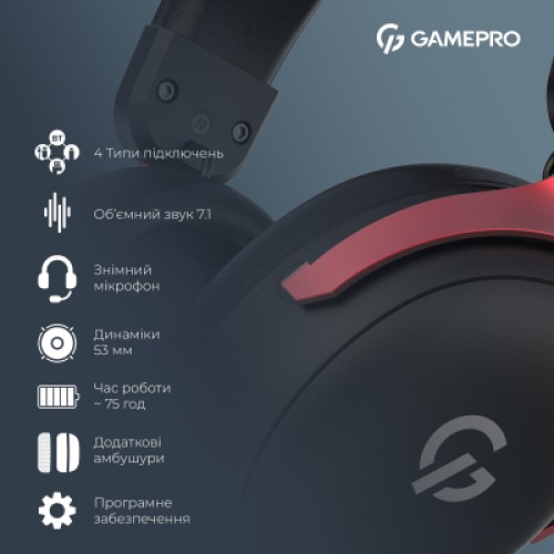 Наушники GamePro Asgard Freya Pro Wireless Black/Red (HSW201BR)
