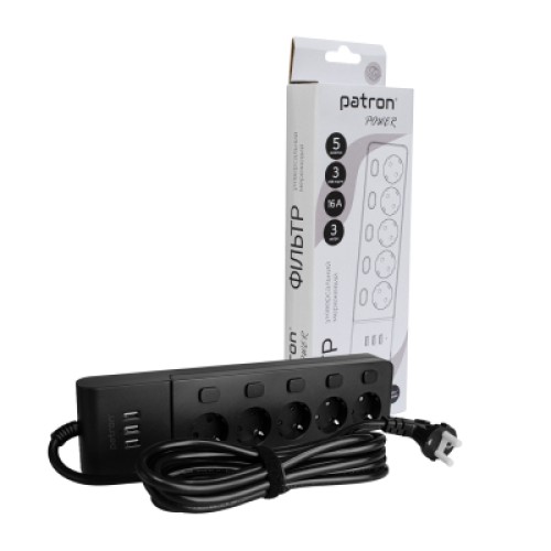 Сетевой фильтр питания Patron SP1653-USB (EXT-PN-SP-1653-USB) Сетевой фильтр питания Patron SP1653-USB (EXT-PN-SP-1653-USB)