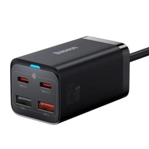 Зарядний пристрій Baseus 2xUSB-C 65W + 2xUSB GaN + cable USB-C to USB-C 100W 1.0m black (CCGP040101)