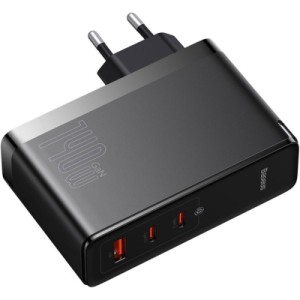 Зарядний пристрій Baseus 2xUSB-C 140W + 1xUSB GaN + cable USB-C to USB-C black (CCGP100201)