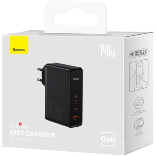 Зарядное устройство Baseus 2xUSB-C 140W + 1xUSB GaN + cable USB-C to USB-C black (CCGP100201)