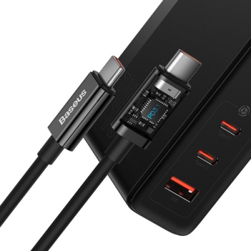 Зарядное устройство Baseus 2xUSB-C 140W + 1xUSB GaN + cable USB-C to USB-C black (CCGP100201)
