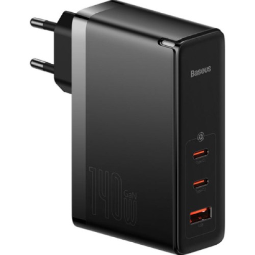 Зарядное устройство Baseus 2xUSB-C 140W + 1xUSB GaN + cable USB-C to USB-C black (CCGP100201)