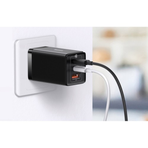 Зарядное устройство Baseus 2xUSB-C 65W + 1xUSB GaN + cable USB-C to USB-C 100W 1.0m black (CCGP120201) Зарядное устройство Baseus 2xUSB-C 65W + 1xUSB GaN + cable USB-C to USB-C 100W 1.0m black (CCGP120201)