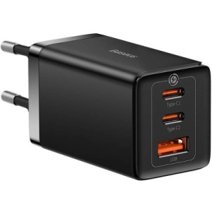 Зарядний пристрій Baseus 2xUSB-C 65W + 1xUSB GaN + cable USB-C to USB-C 100W 1.0m black (CCGP120201)