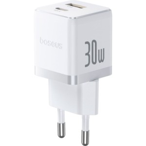 Зарядний пристрій Baseus 1xUSB-C 30W + 1xUSB white (P1011160A213-00)