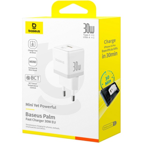 Зарядное устройство Baseus 1xUSB-C 30W + 1xUSB white (P1011160A213-00) Зарядное устройство Baseus 1xUSB-C 30W + 1xUSB white (P1011160A213-00)