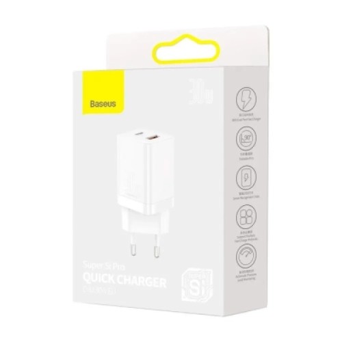 Зарядное устройство Baseus 1xUSB-C 30W + 1xUSB white (CCSUPP-E02) Зарядное устройство Baseus 1xUSB-C 30W + 1xUSB white (CCSUPP-E02)