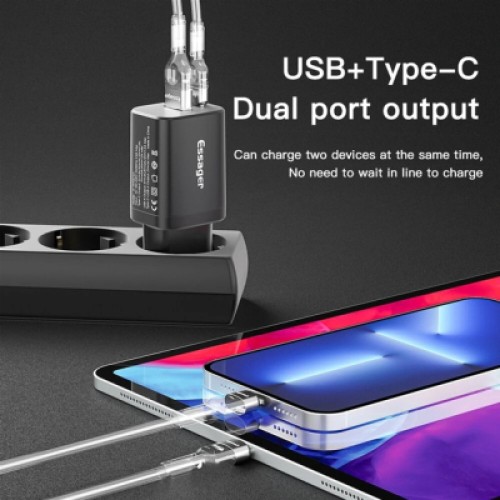 Зарядное устройство Essager 1xUSB + 1xUSB-C PD30W black (ECTPQS-ZTB01)