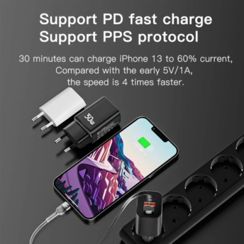 Зарядное устройство Essager 1xUSB + 1xUSB-C PD30W black (ECTPQS-ZTB01)