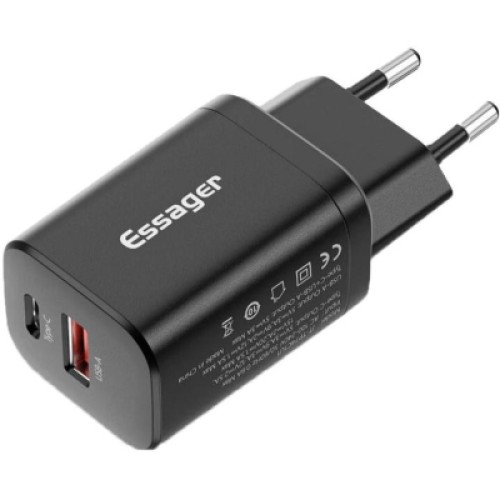 Зарядное устройство Essager 1xUSB + 1xUSB-C PD30W black (ECTPQS-ZTB01)