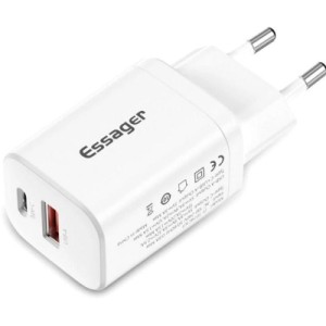 Зарядное устройство Essager 1xUSB + 1xUSB-C PD30W white (ECTPQS-ZTB02)