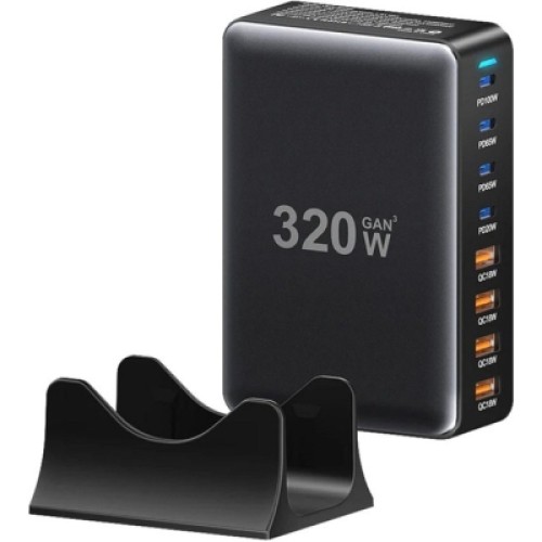 Зарядное устройство Essager 4xUSB-C + 4xUSB 320W GaN (EZC320W-QJB0G-Z) Зарядное устройство Essager 4xUSB-C + 4xUSB 320W GaN (EZC320W-QJB0G-Z)