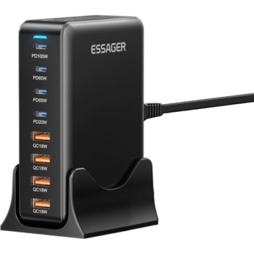 Зарядное устройство Essager 4xUSB-C + 4xUSB 320W GaN (EZC320W-QJB0G-Z) Зарядное устройство Essager 4xUSB-C + 4xUSB 320W GaN (EZC320W-QJB0G-Z)