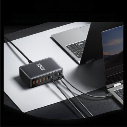 Зарядное устройство Essager 4xUSB-C + 4xUSB 320W GaN (EZC320W-QJB0G-Z) Зарядное устройство Essager 4xUSB-C + 4xUSB 320W GaN (EZC320W-QJB0G-Z)
