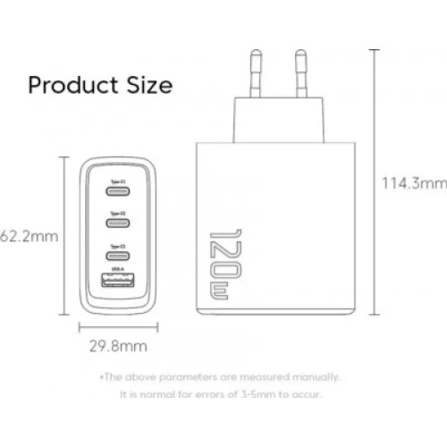 Зарядное устройство Essager 3xUSB-C + 1xUSB 120W GaN (ECT3CA-JZB01-Z)