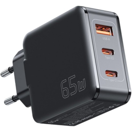 Зарядное устройство Essager 2xUSB-C + 1xUSB 65W GaN black (ECT2CA-JZB01-Z)
